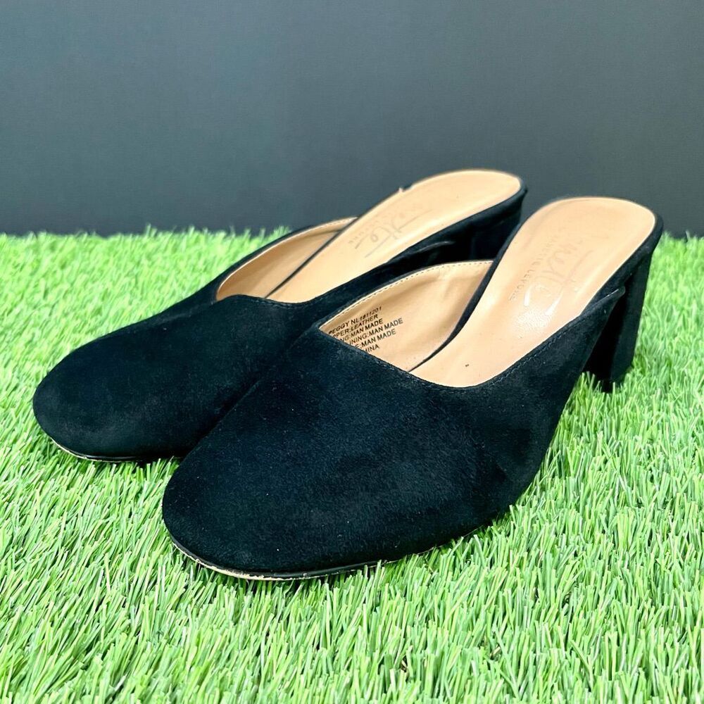 Nanette Lepore PEGGY black suede low heel slides. 6.5M